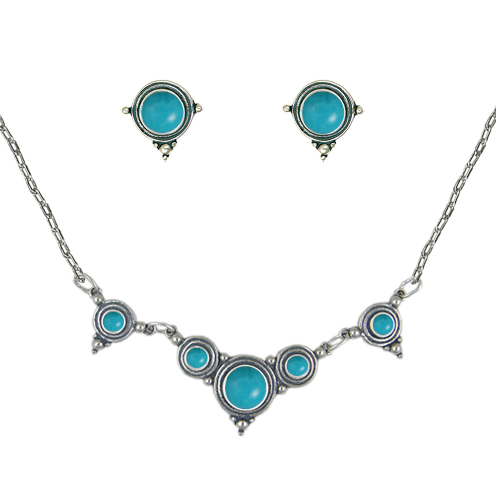 Sterling Silver Designer Necklace Earrings Set in Turquoise
